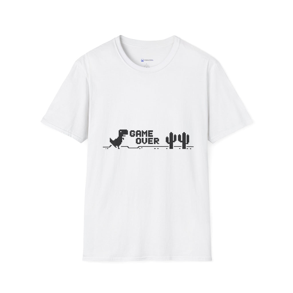 T-Shirt — "Game Over" Dino Pixel Tee (Retro Dinosaur Side-Scroller Design)
