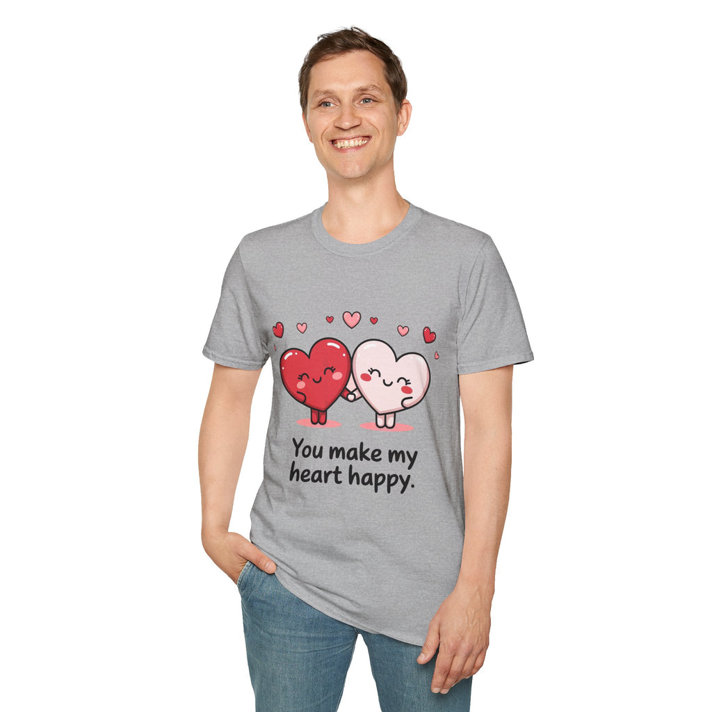 Cute Couples Heart T-Shirt — "You Make My Heart Happy" Valentine's Tee