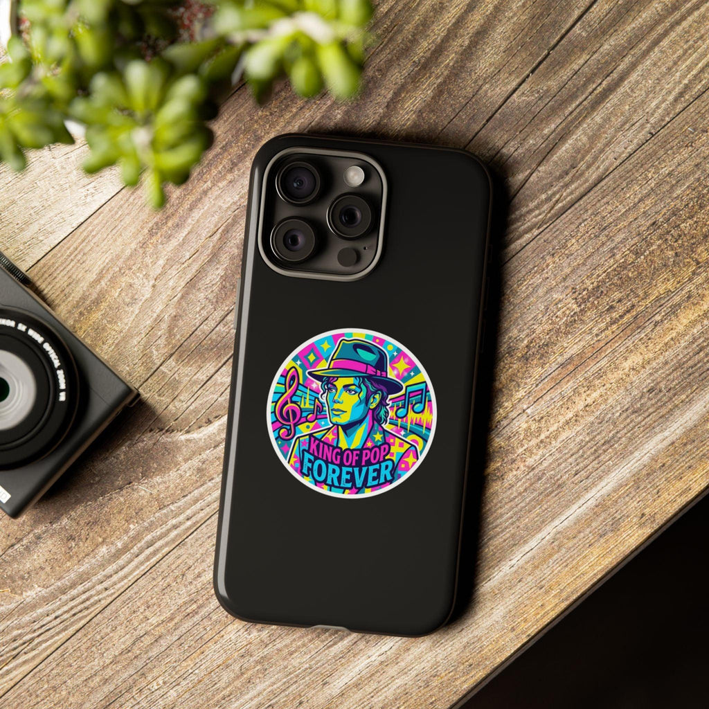 Matte Black iPhone Tough Cases 12 to 17 Pro Max  — "King of Pop Forever" Retro Pop Art Phone Case