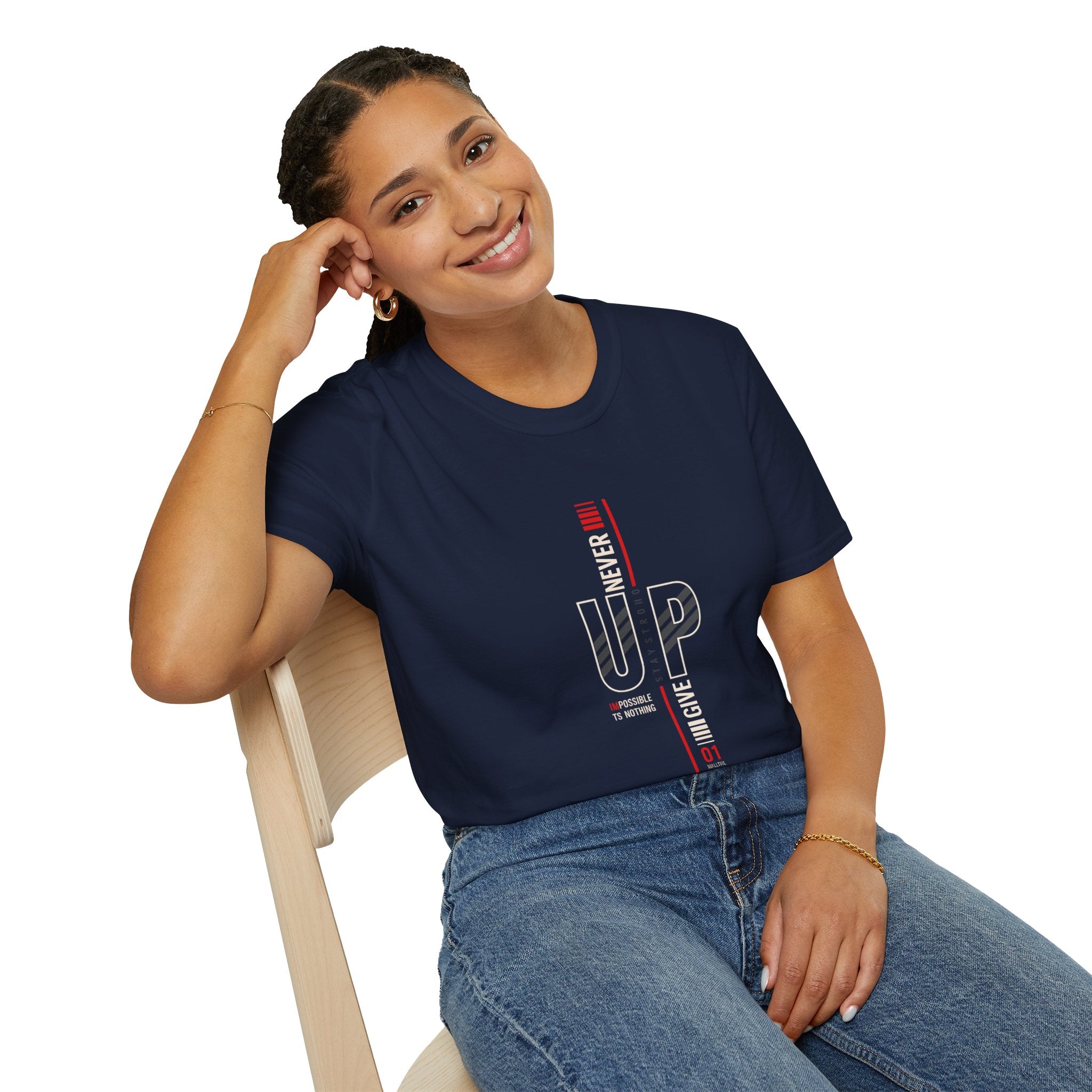 Never Give Up T-Shirt — Motivational Vertical 'Never Up' Graphic Tee