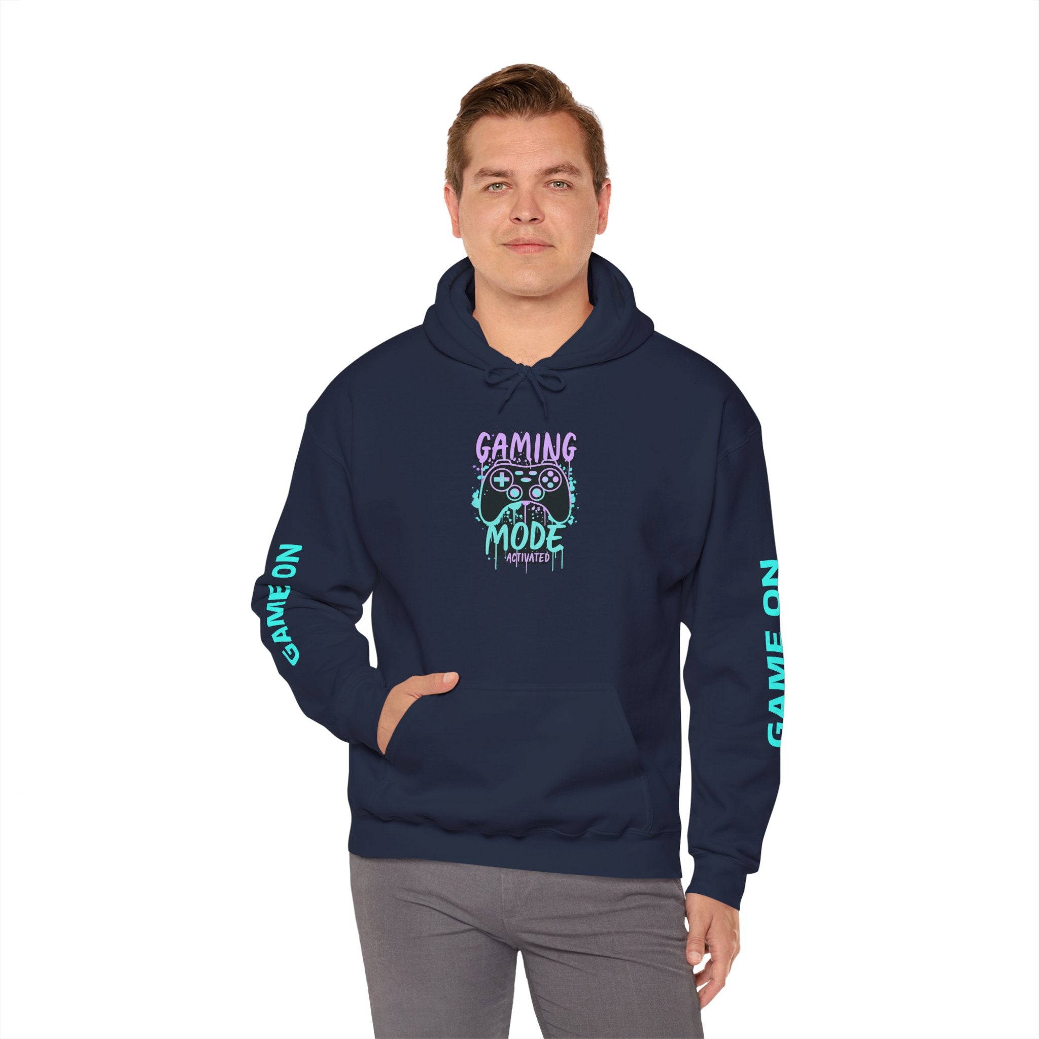 Gaming Mode Hoodie — "Gaming Mode" Graphic Pullover with Sleeve "Game On" Text