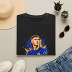 Soccer Player Graphic T-Shirt — 'England Legend' Blue Splash Design