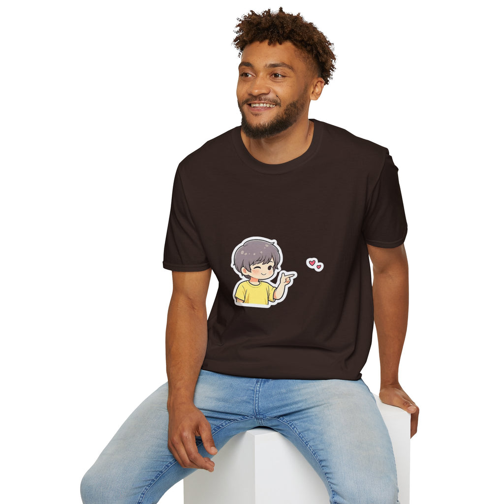 Cute Boy Waving Hearts T-Shirt — Cute Kawaii Cartoon Graphic Tee