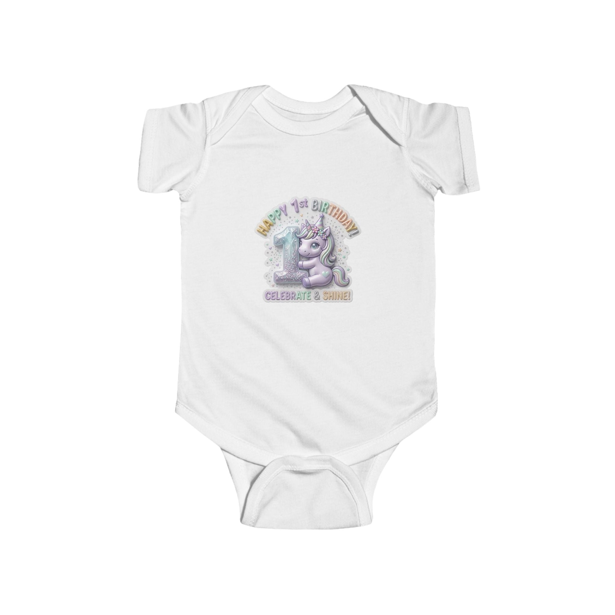 Baby Bodysuit - "Happy 1st Birthday Grandma & Grandpa" Cute Unicorn Keepsake