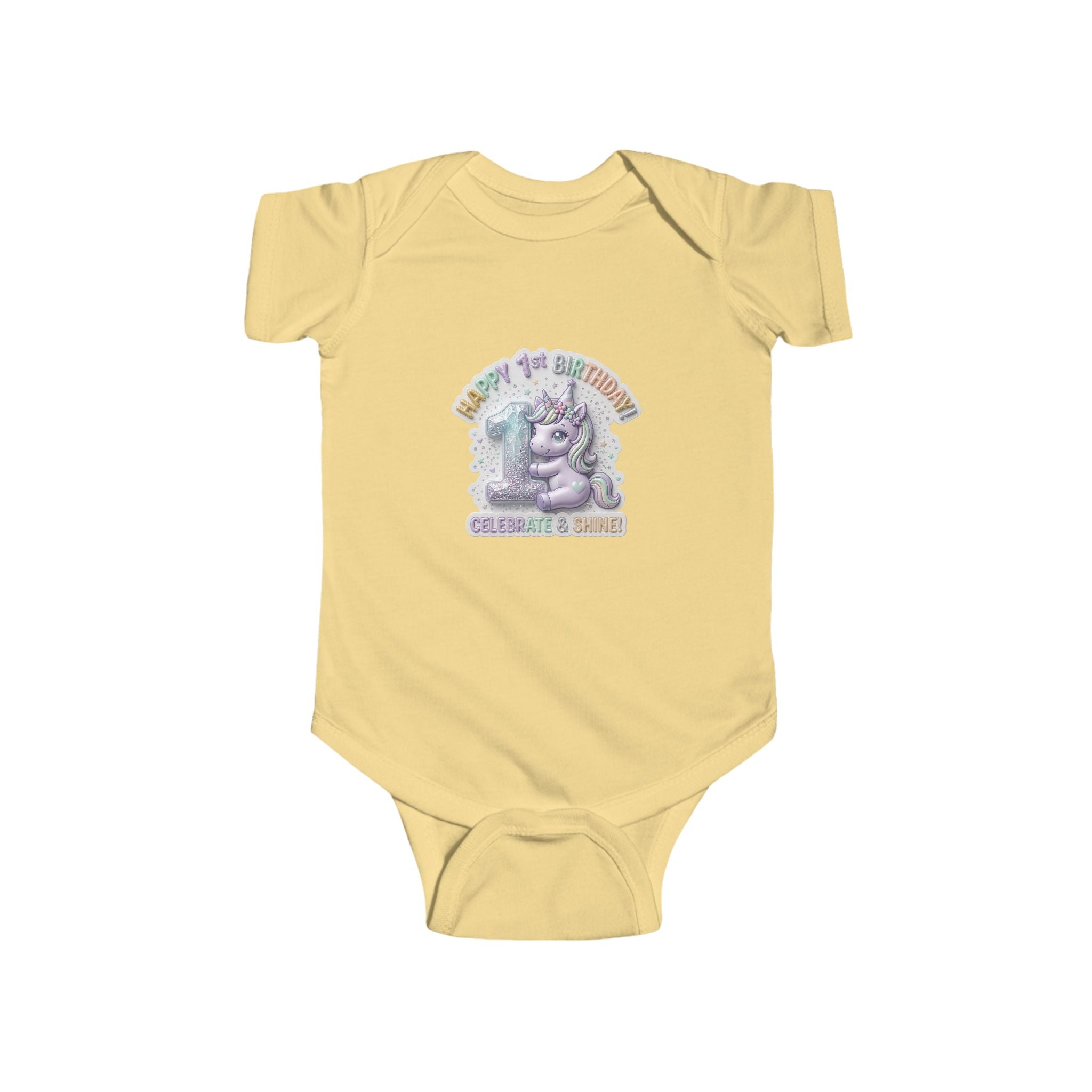 Baby Bodysuit - "Happy 1st Birthday Grandma & Grandpa" Cute Unicorn Keepsake