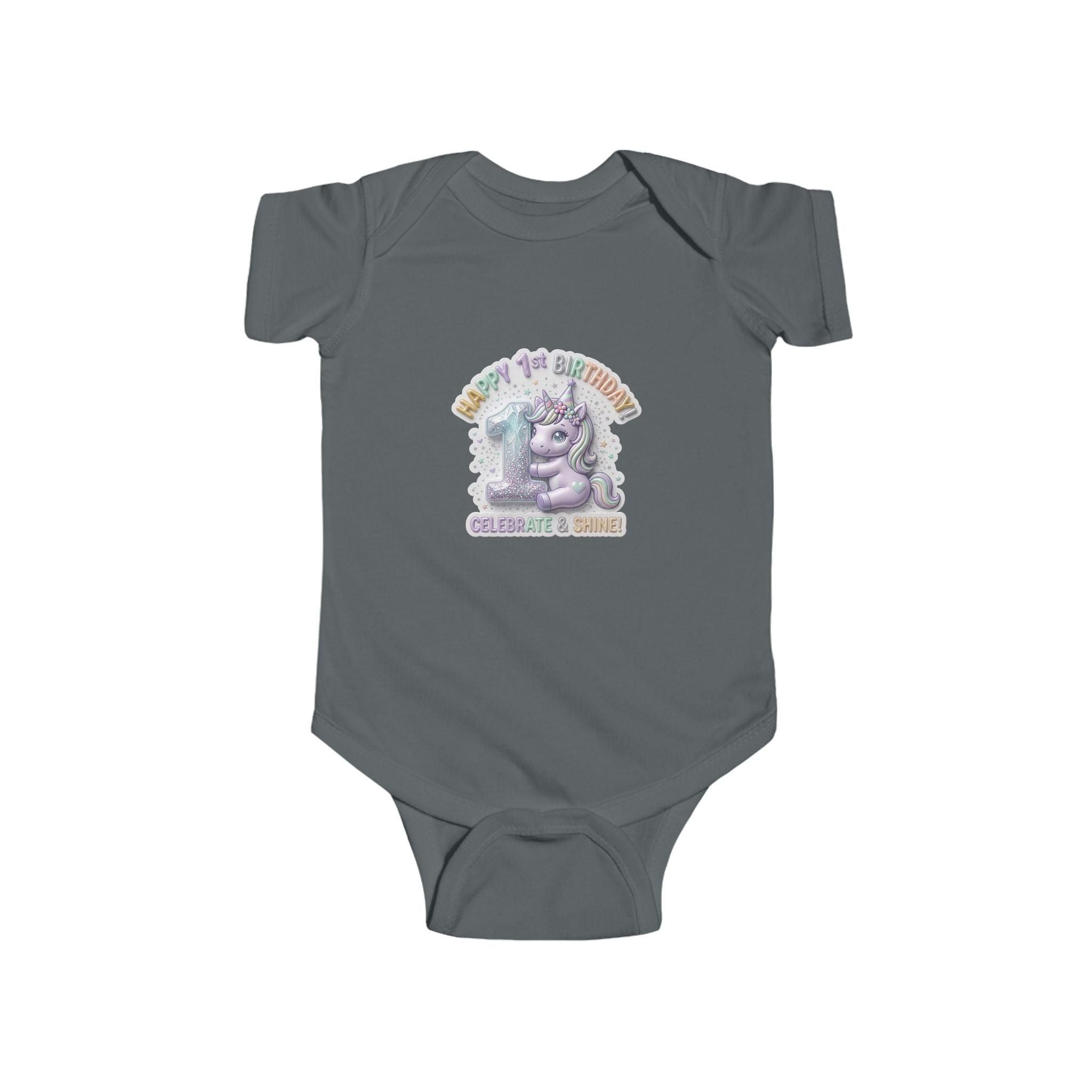 Baby Bodysuit - "Happy 1st Birthday Grandma & Grandpa" Cute Unicorn Keepsake