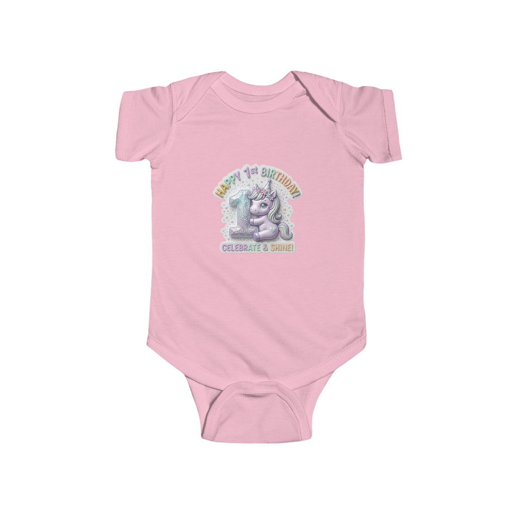 Baby Bodysuit - "Happy 1st Birthday Grandma & Grandpa" Cute Unicorn Keepsake