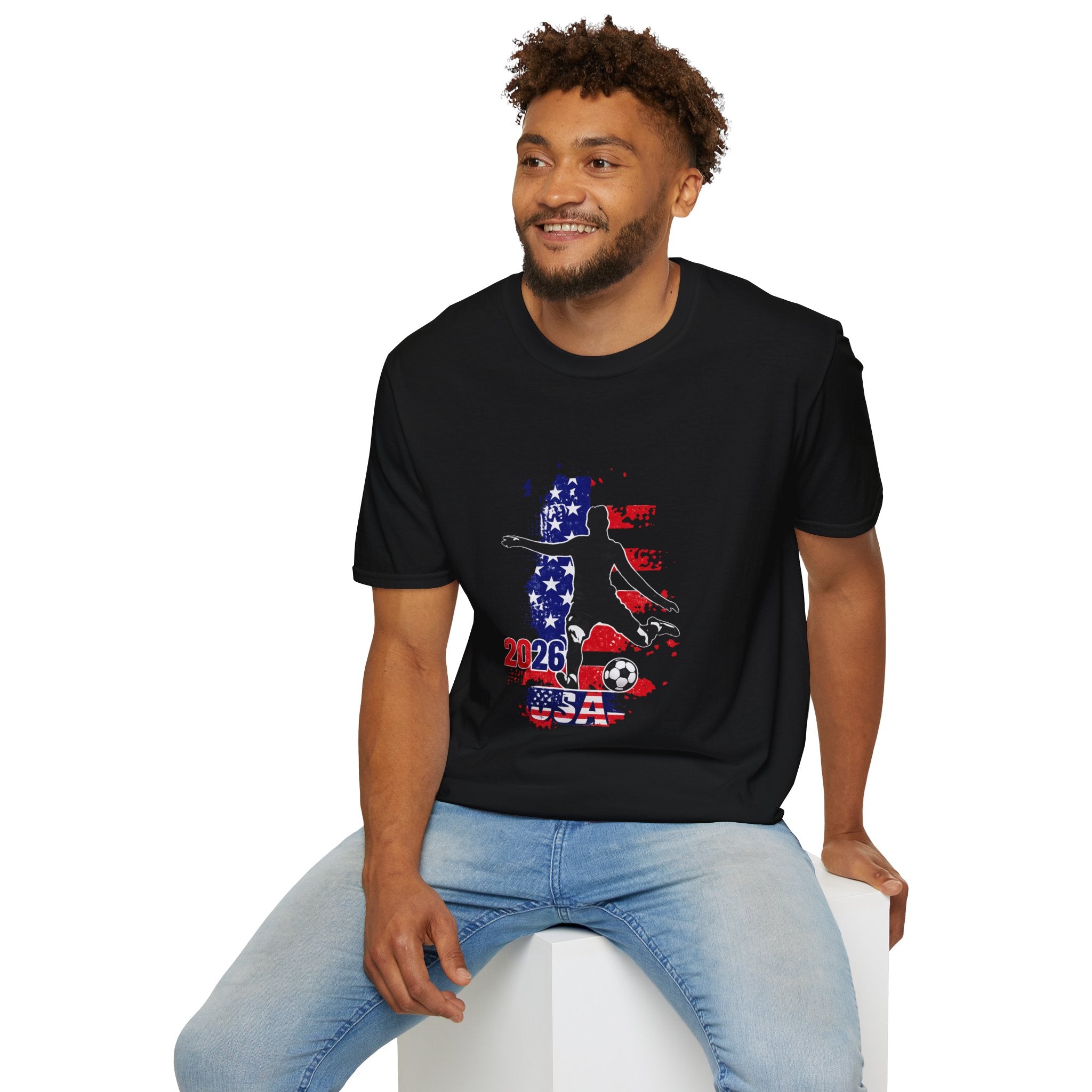 USA Soccer Player Silhouette T-Shirt — American Flag Soccer 2026 Fan Tee