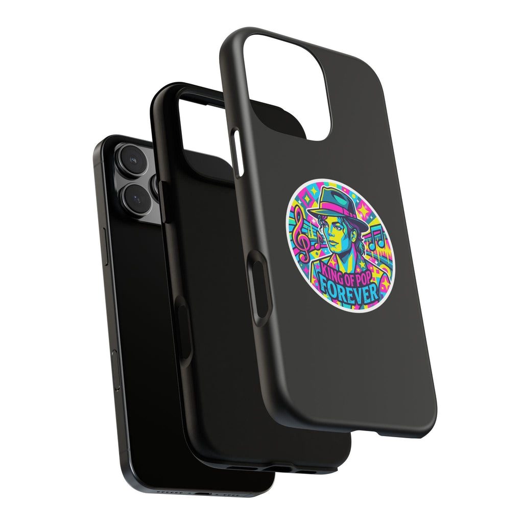 Matte Black iPhone Tough Cases 12 to 17 Pro Max  — "King of Pop Forever" Retro Pop Art Phone Case
