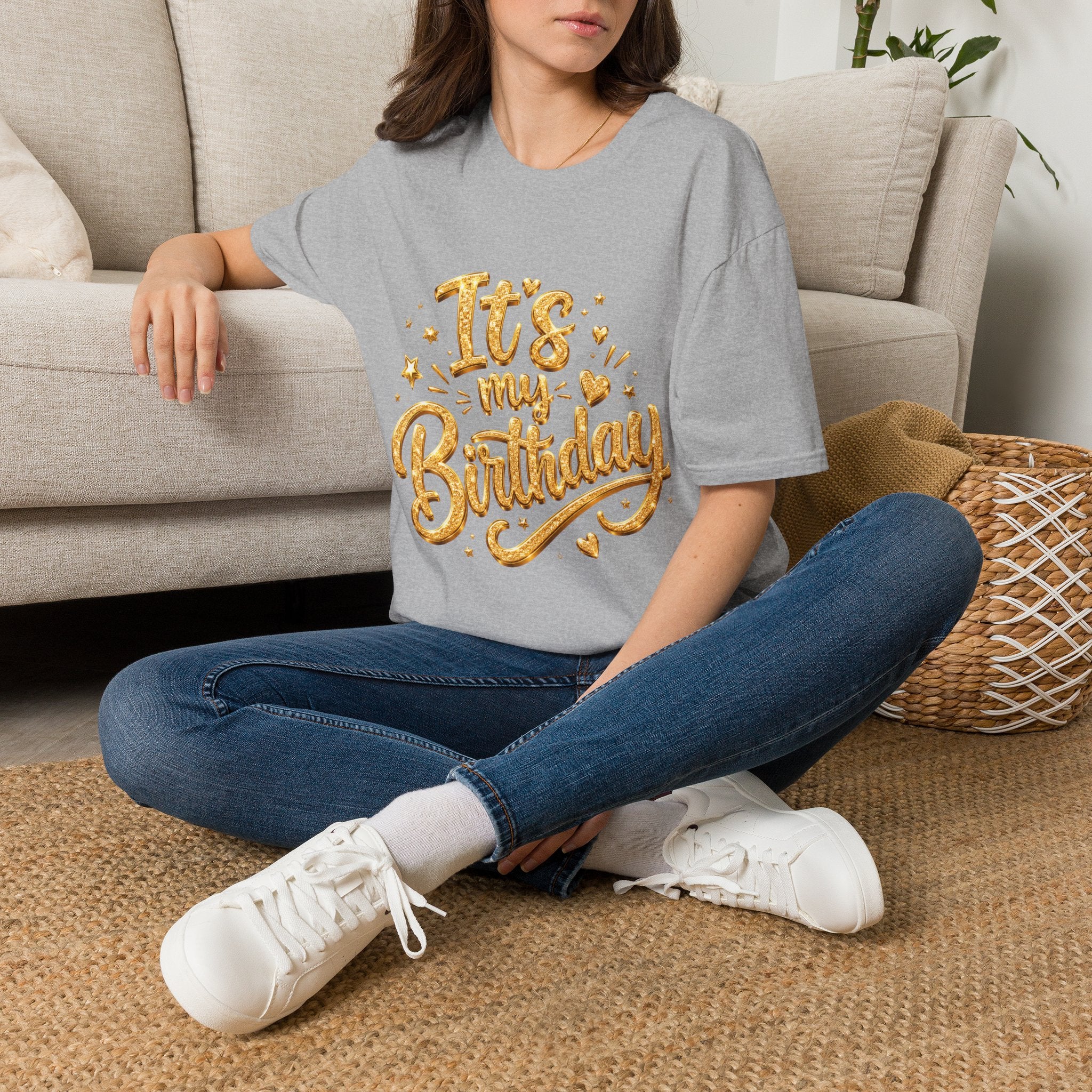 Birthday T-Shirt — "It's My Birthday" Gold Glitter Script Party Tee