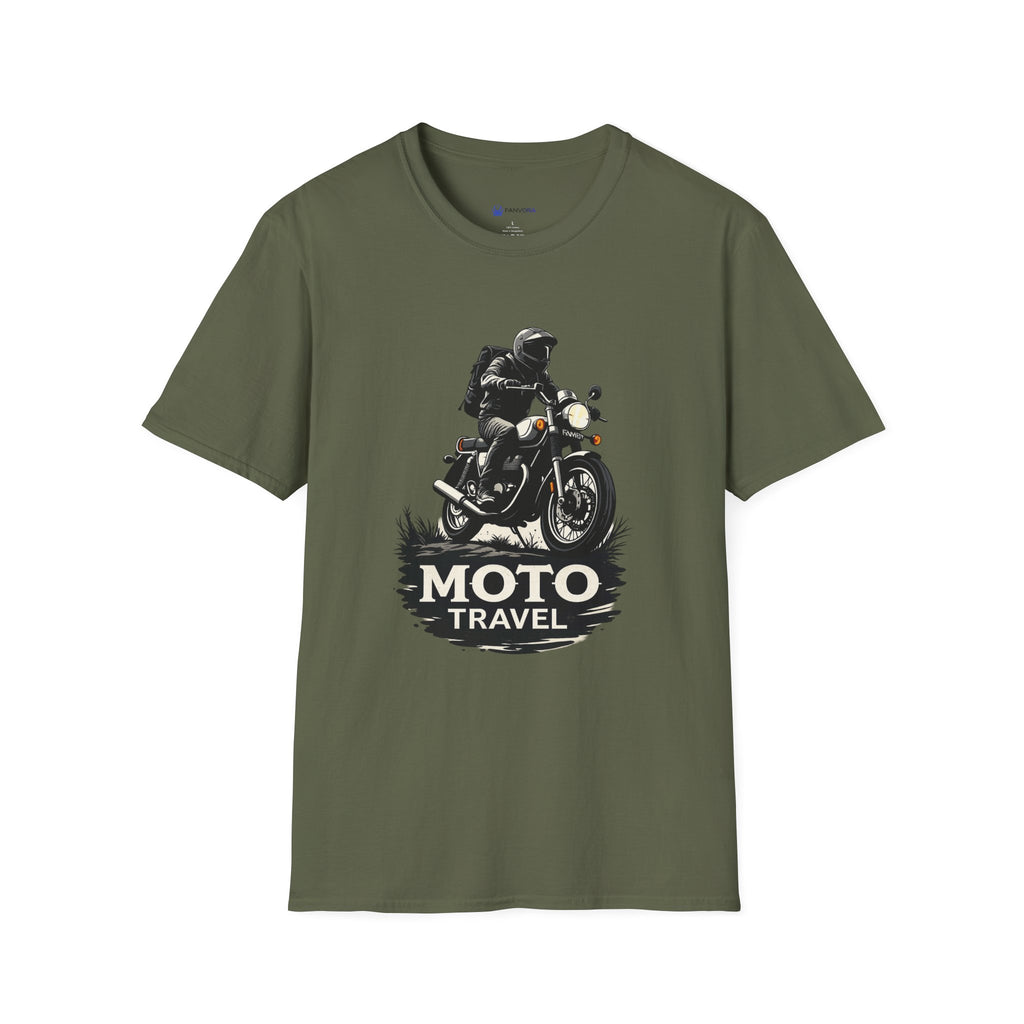 Moto Travel T‑Shirt — Vintage Motorcycle Rider Tee