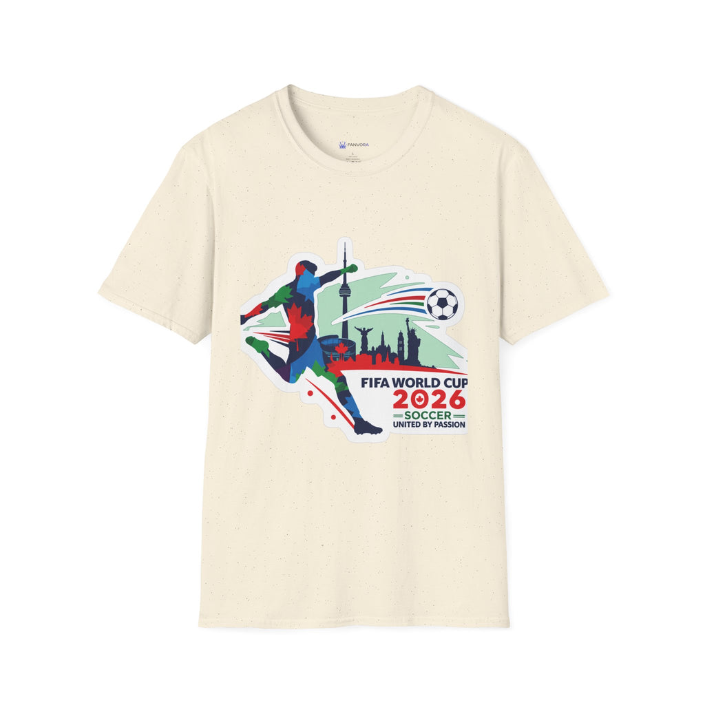 Soccer Cup 2026 T-Shirt — Colorful Player Silhouette with Stadium Skyline