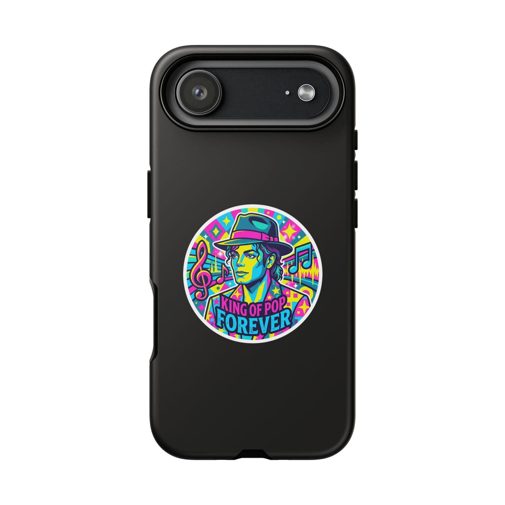 Matte Black iPhone Tough Cases 12 to 17 Pro Max  — "King of Pop Forever" Retro Pop Art Phone Case