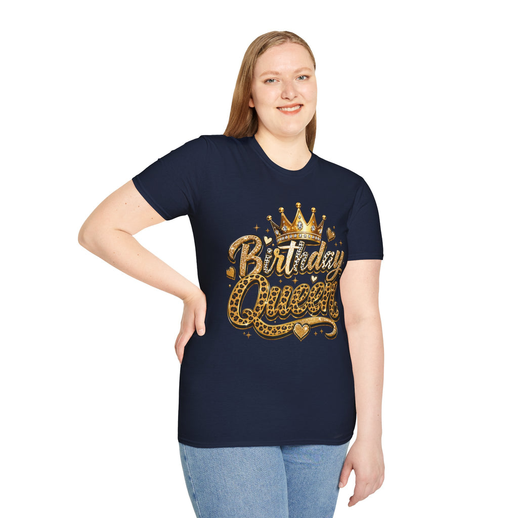 Birthday Queen T‑Shirt — Gold Crown & Leopard Print Celebration Tee