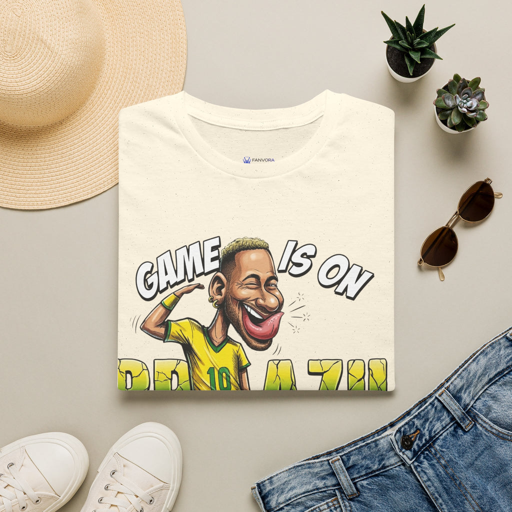 Brazilian Soccer comic style  figure T-Shirt — "Game Is On" Caricature Neymar Fan Tee