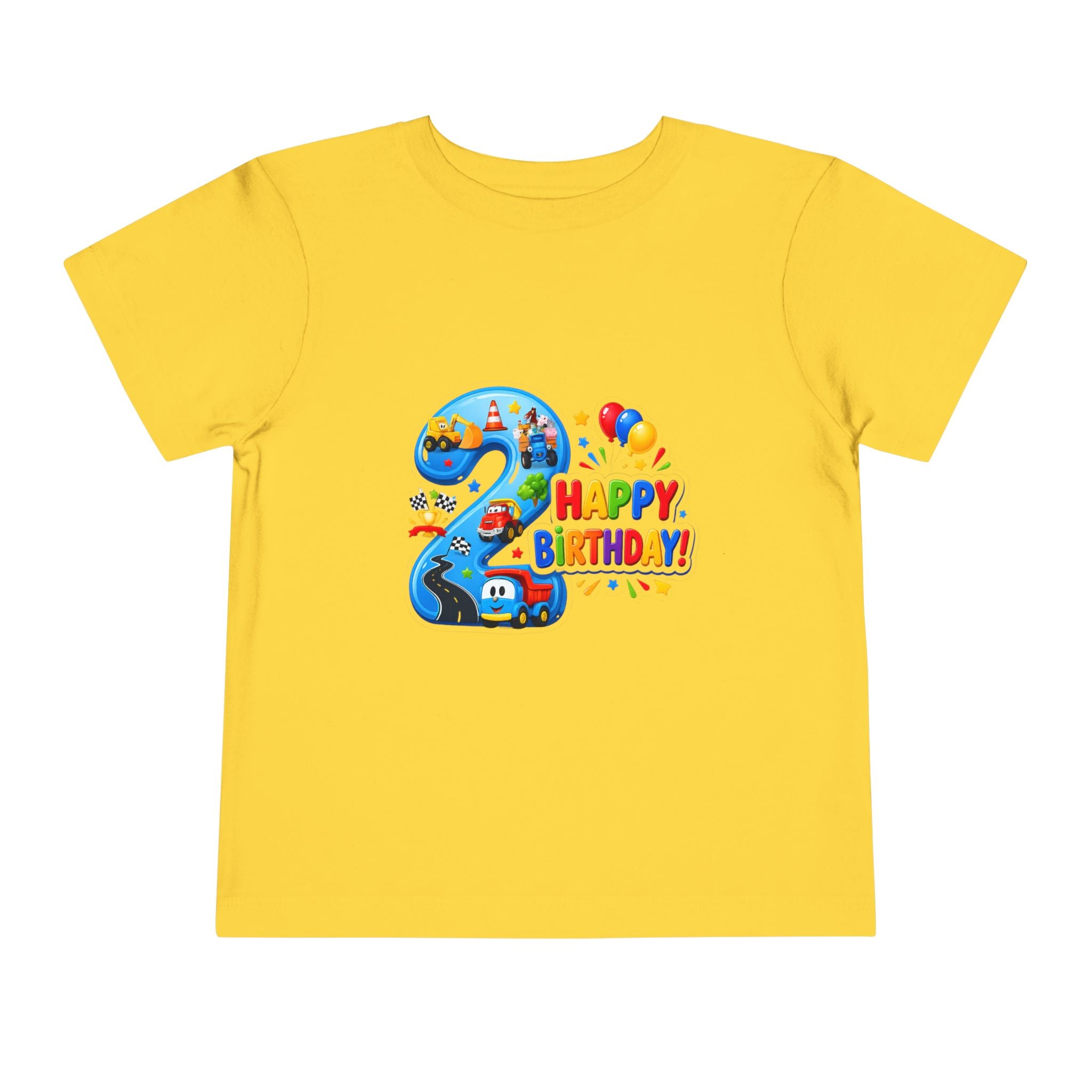 2nd Birthday Toddler Tee — Happy Birthday Number 2 with Cars & Balloons