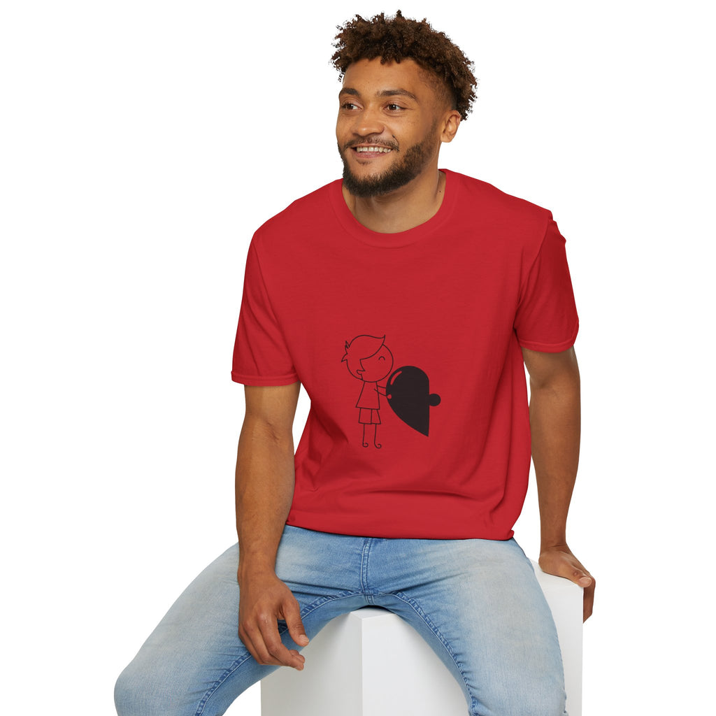 T-Shirt — Boy Hugging Heart Ghost Cute Minimalist Graphic Tee