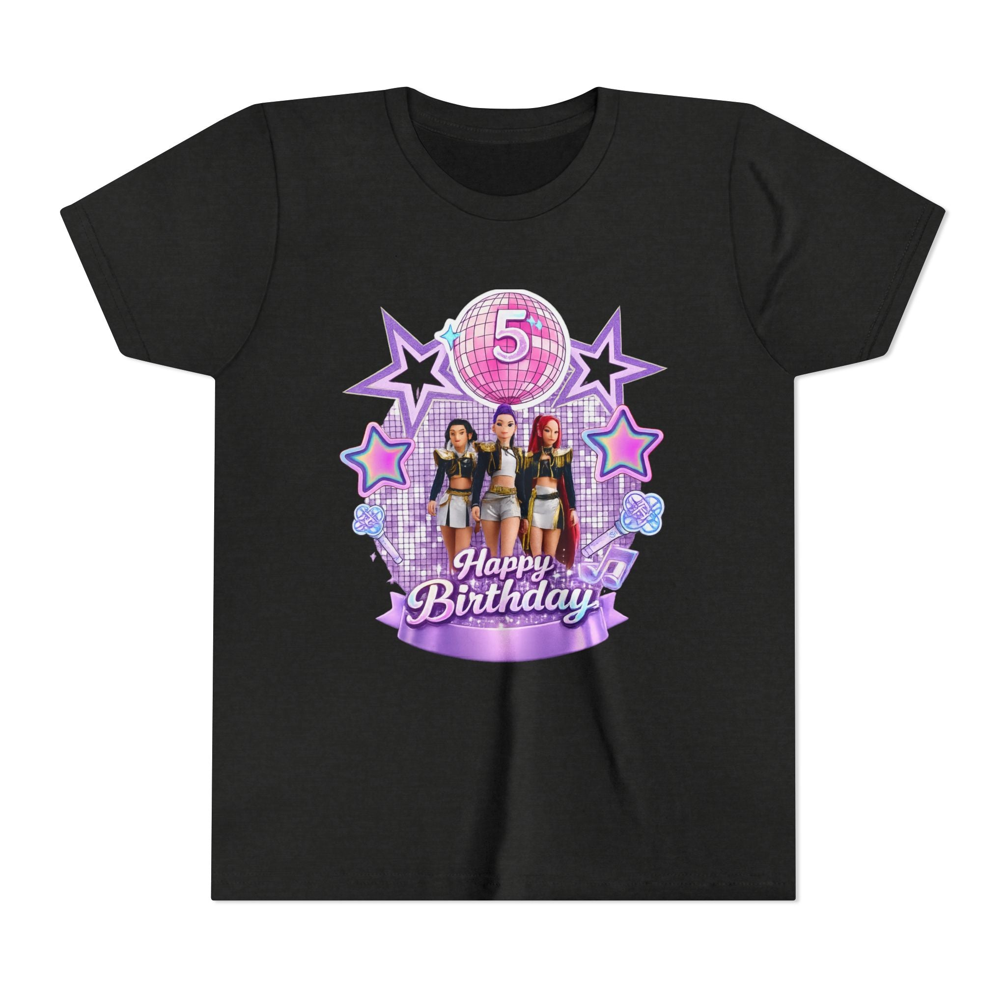 Girls' 5th Birthday Tee - 'Happy Birthday' Glitter Stars Design