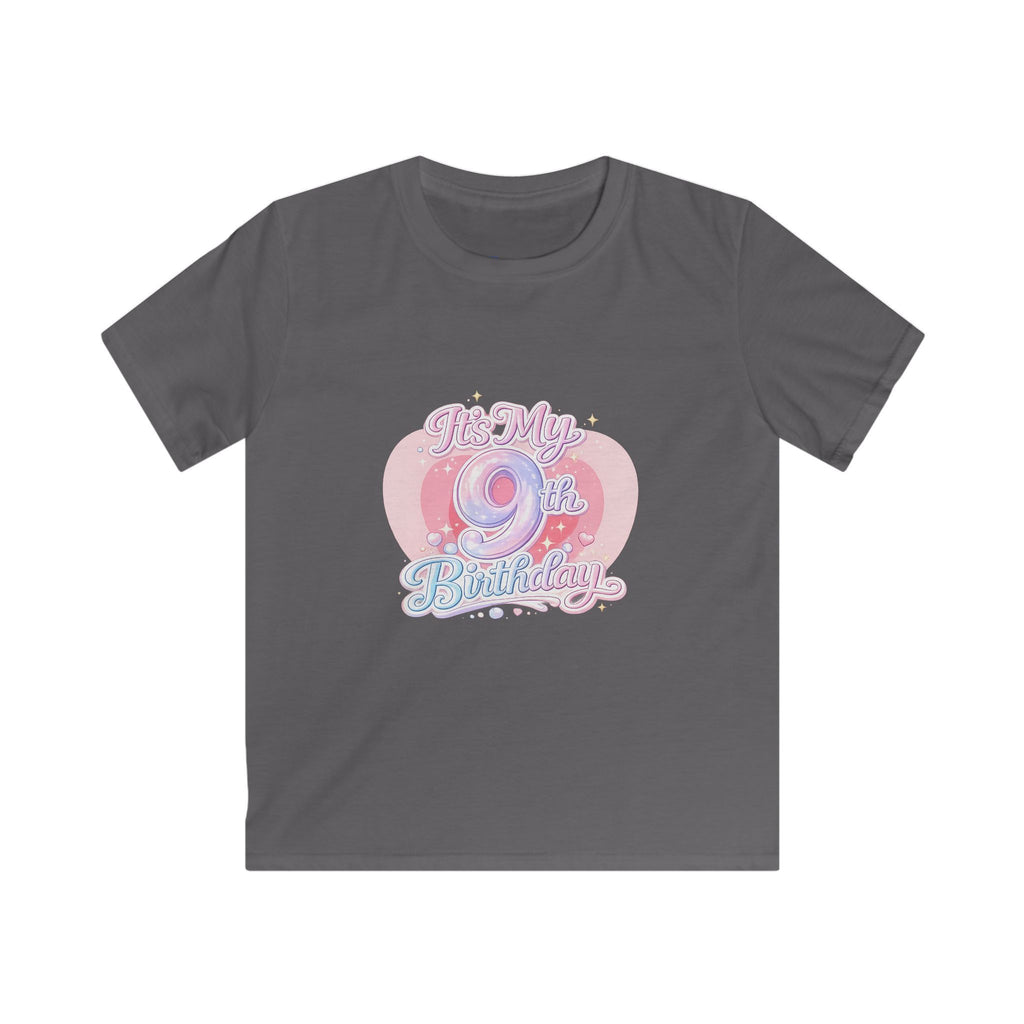 Kids 9th Birthday T‑Shirt - 'It's My 9th Birthday' Pink Heart Graphic Tee