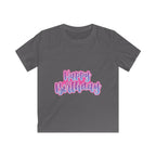 Kids Tee — "Happy Birthday" Pink & Purple Birthday Shirt for Children