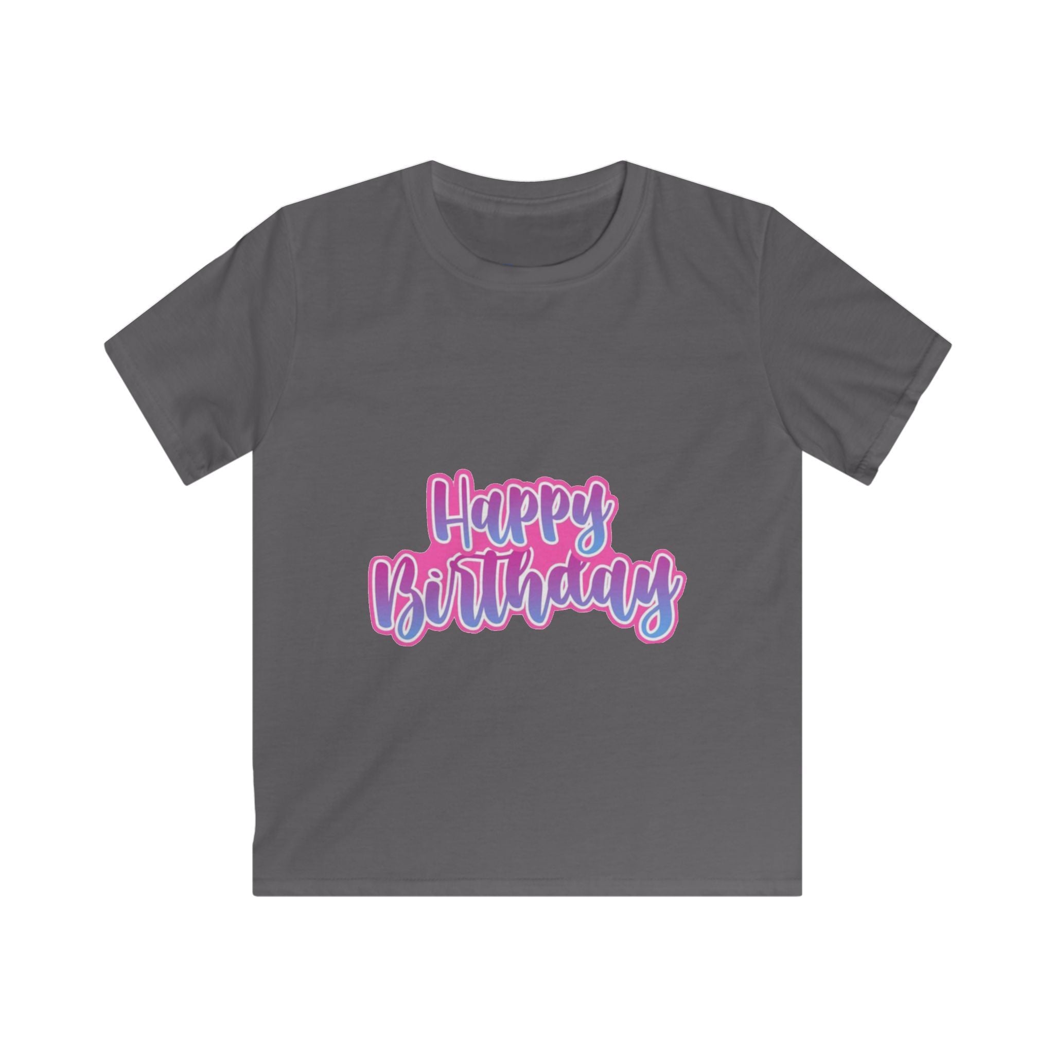 Kids Tee — "Happy Birthday" Pink & Purple Birthday Shirt for Children