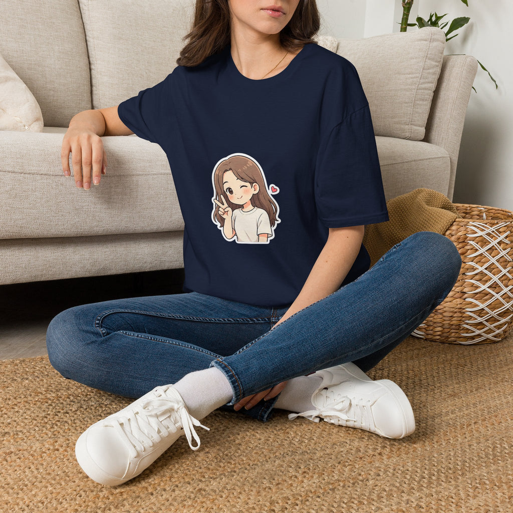 Cute Winking Girl Graphic T-Shirt – Kawaii Heart Tee