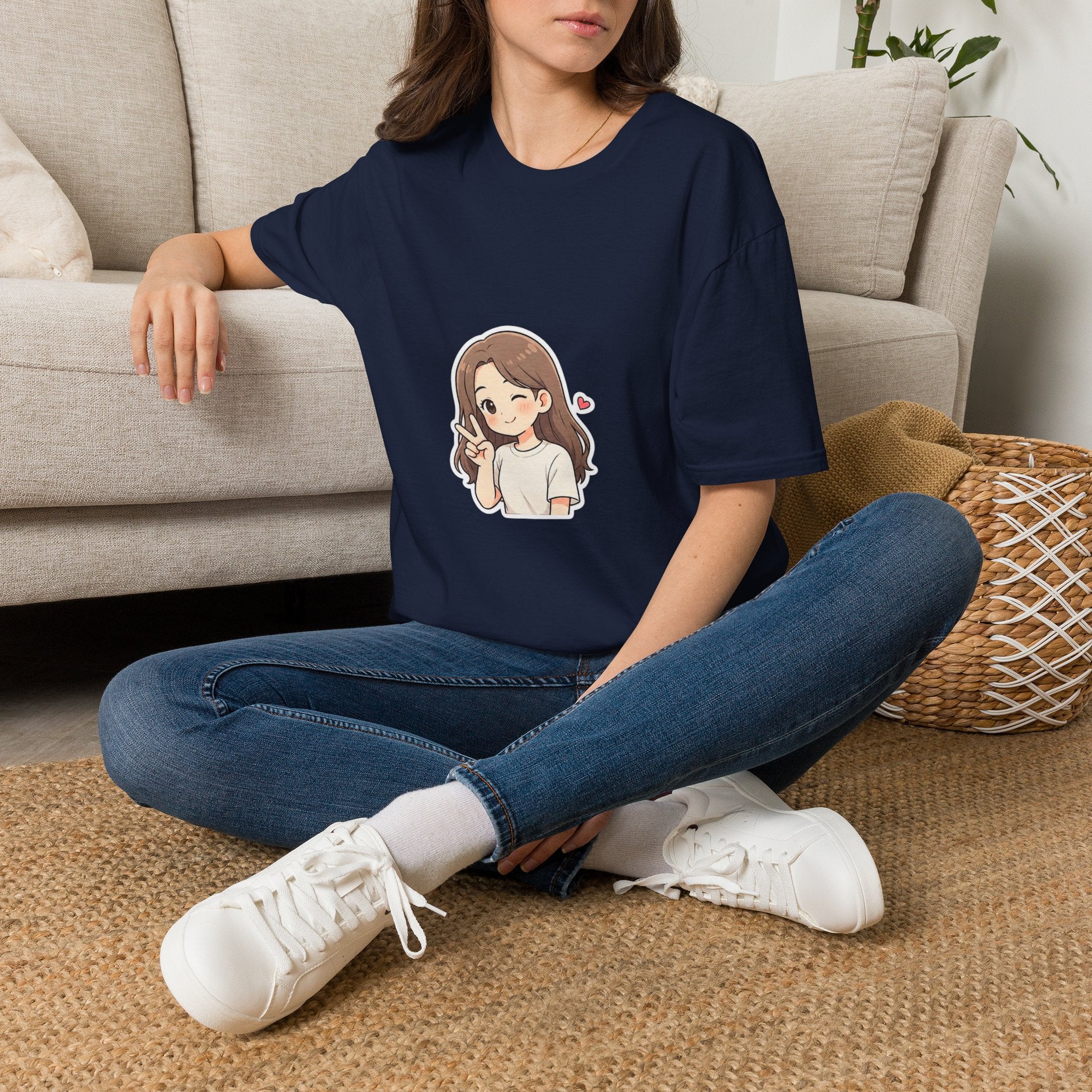 Cute Winking Girl Graphic T-Shirt – Kawaii Heart Tee