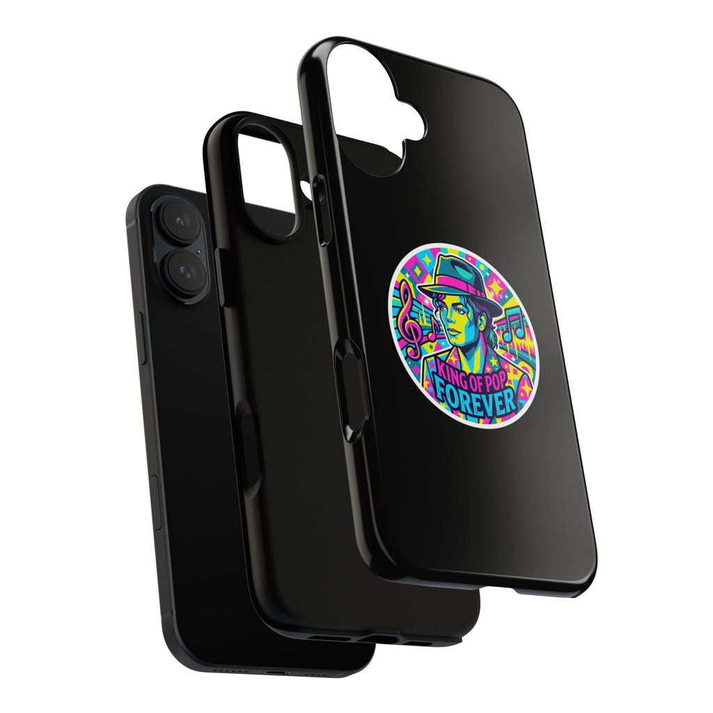 Matte Black iPhone Tough Cases 12 to 17 Pro Max  — "King of Pop Forever" Retro Pop Art Phone Case