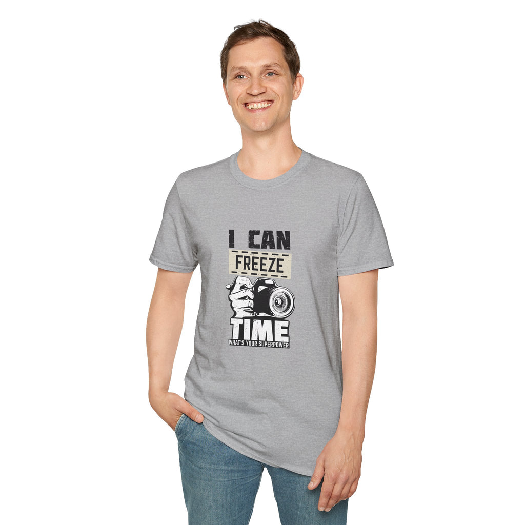 I Can Freeze Time Camera T‑Shirt — Vintage Photographer Quote Tee