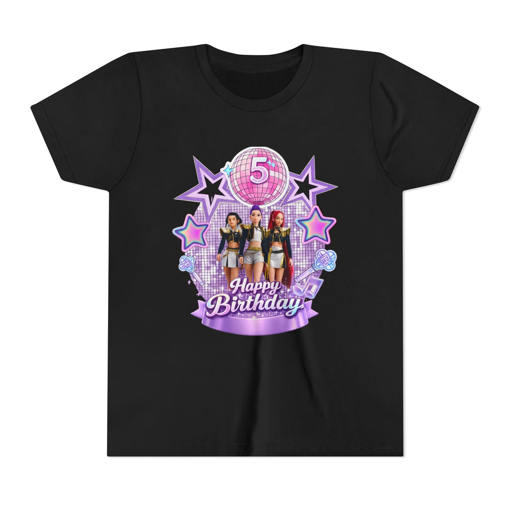 Girls' 5th Birthday Tee - 'Happy Birthday' Glitter Stars Design