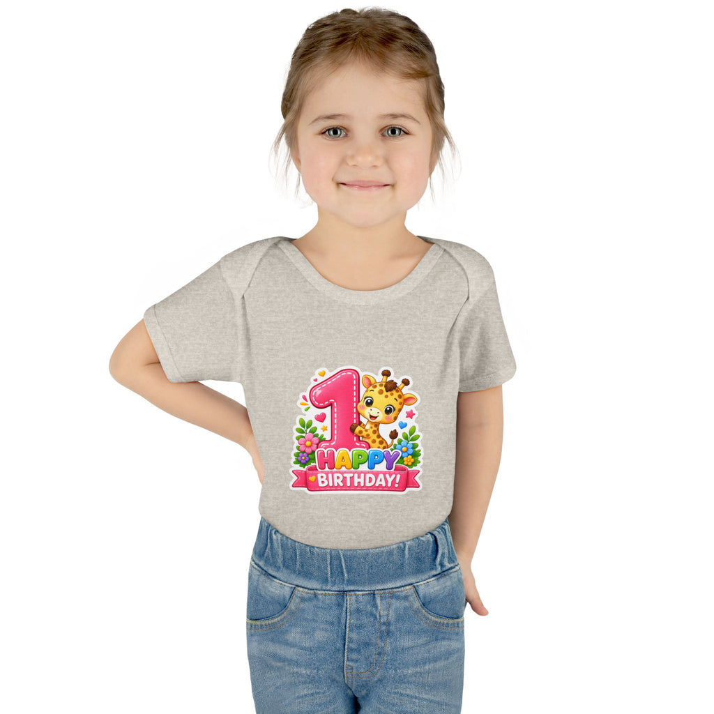 1st Birthday Baby Bodysuit - Happy Birthday Giraffe Onesie