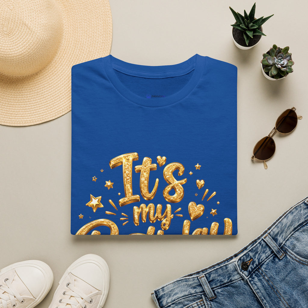 Birthday T-Shirt — "It's My Birthday" Gold Glitter Script Party Tee