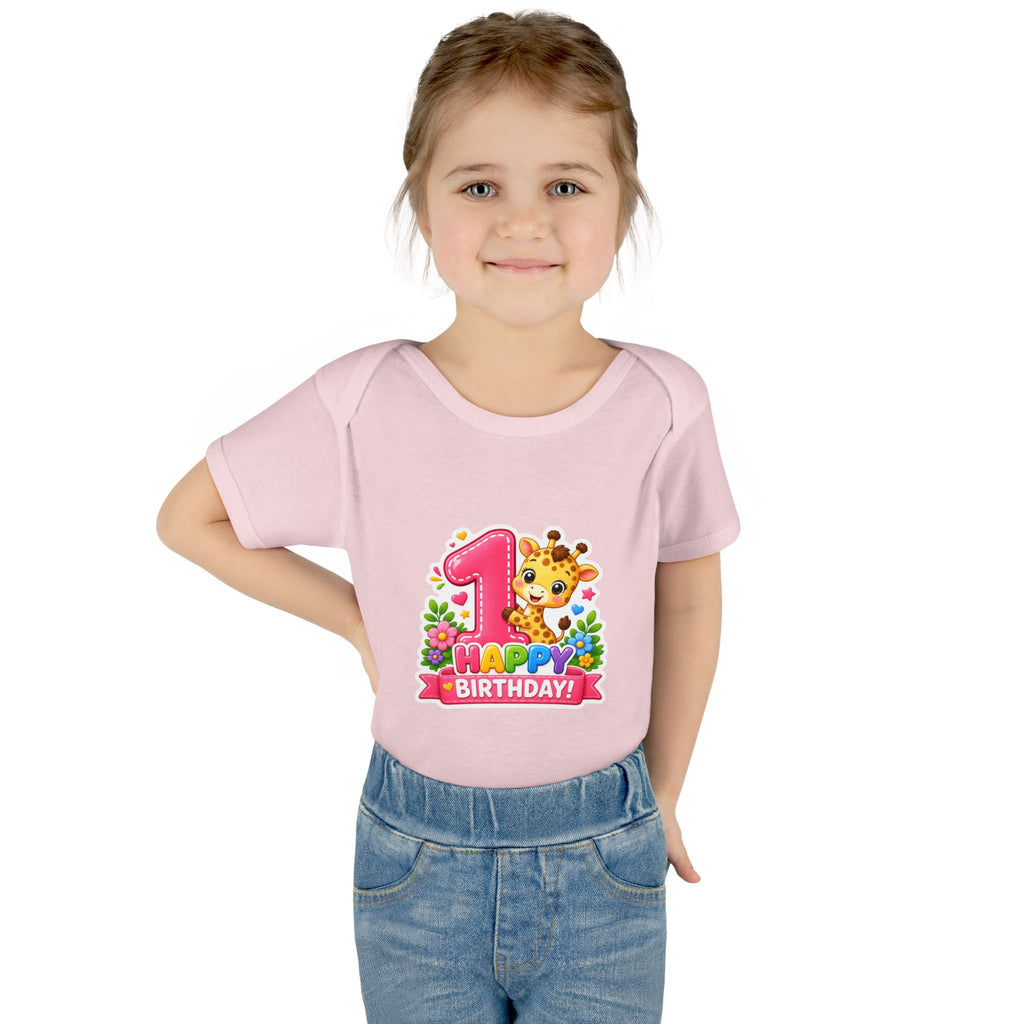 1st Birthday Baby Bodysuit - Happy Birthday Giraffe Onesie