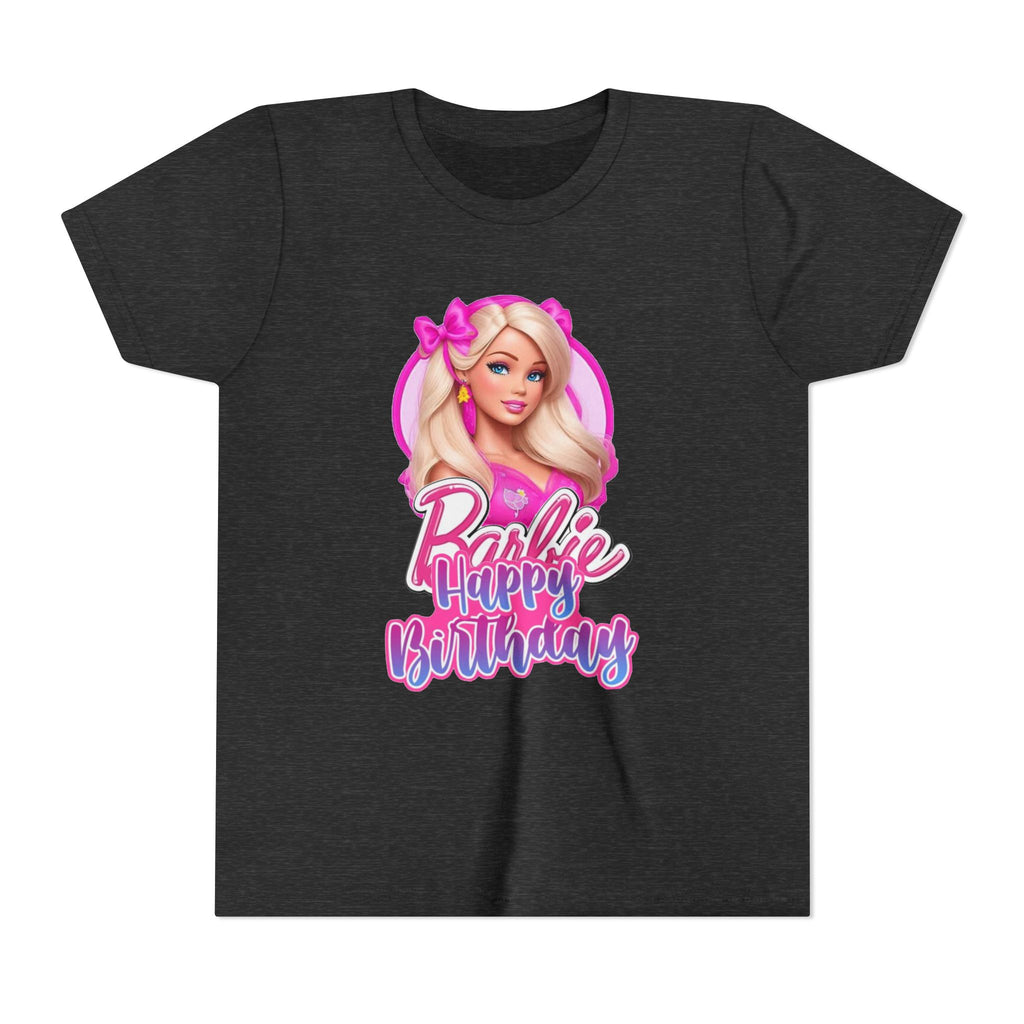 Youth Tee — "Barbie Happy Birthday" Pink Birthday Graphic Shirt
