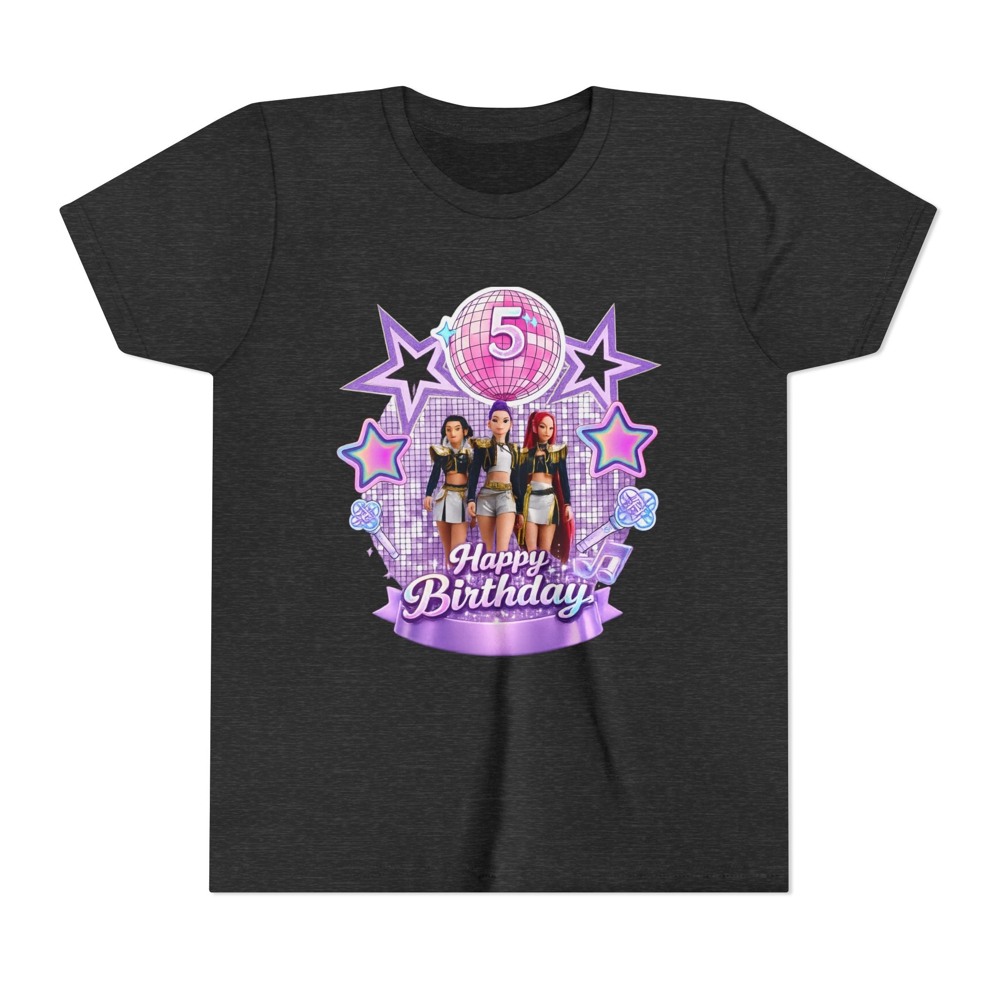 Girls' 5th Birthday Tee - 'Happy Birthday' Glitter Stars Design