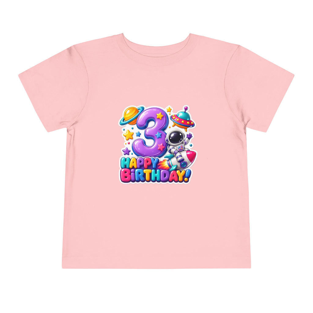 3rd Birthday Toddler Tee — Space Astronaut "Happy Birthday" Shirt