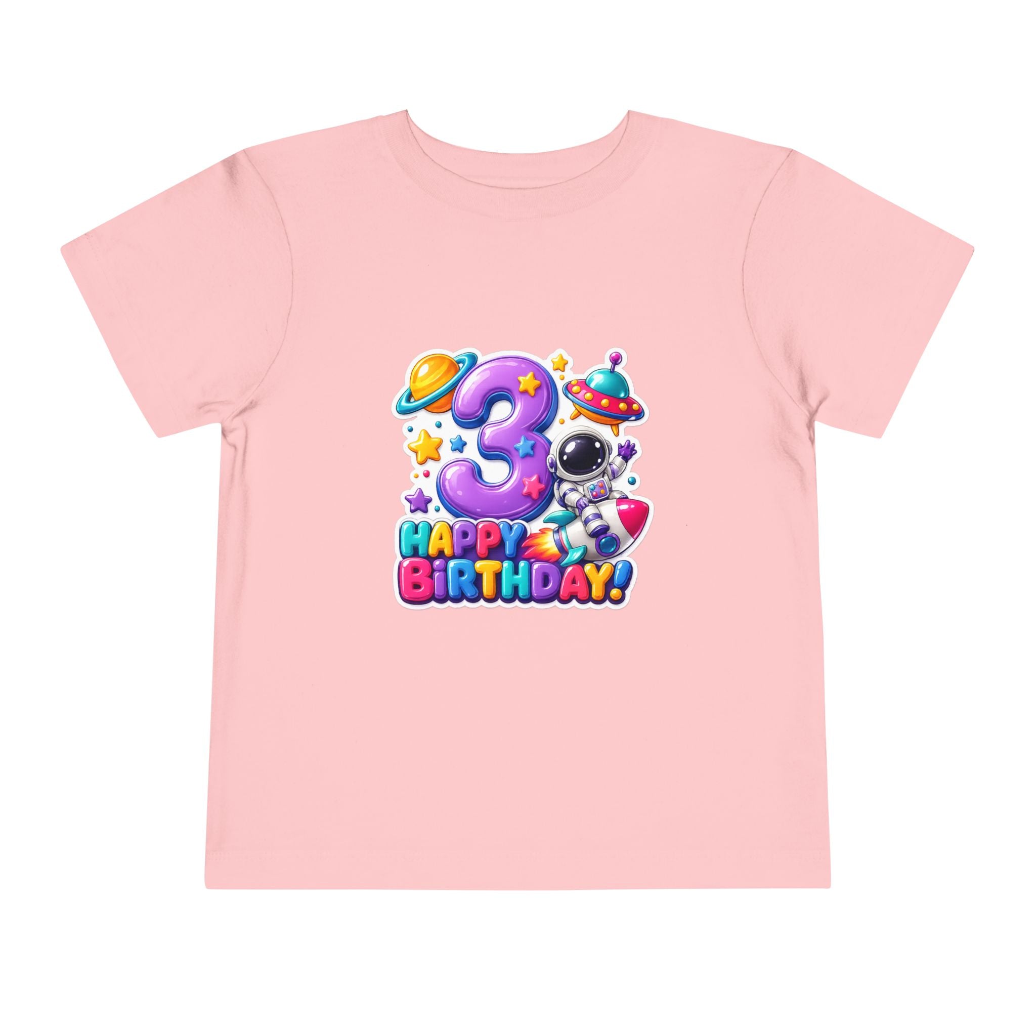 3rd Birthday Toddler Tee — Space Astronaut "Happy Birthday" Shirt