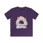 Kids Tee — Pastel Rainbow "Happy Birthday" Floral Design