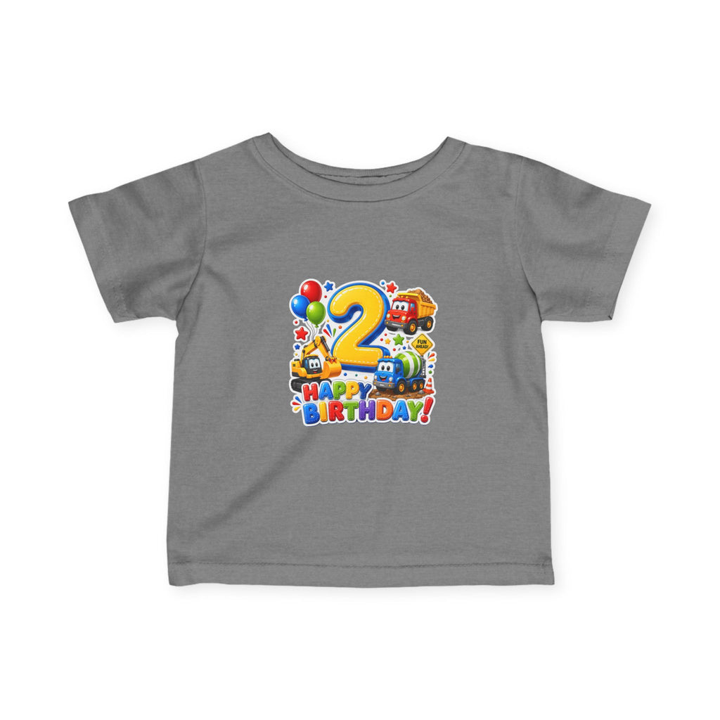 2nd Birthday Infant Tee — Colorful Trucks, Balloons & 'Happy Birthday' Design