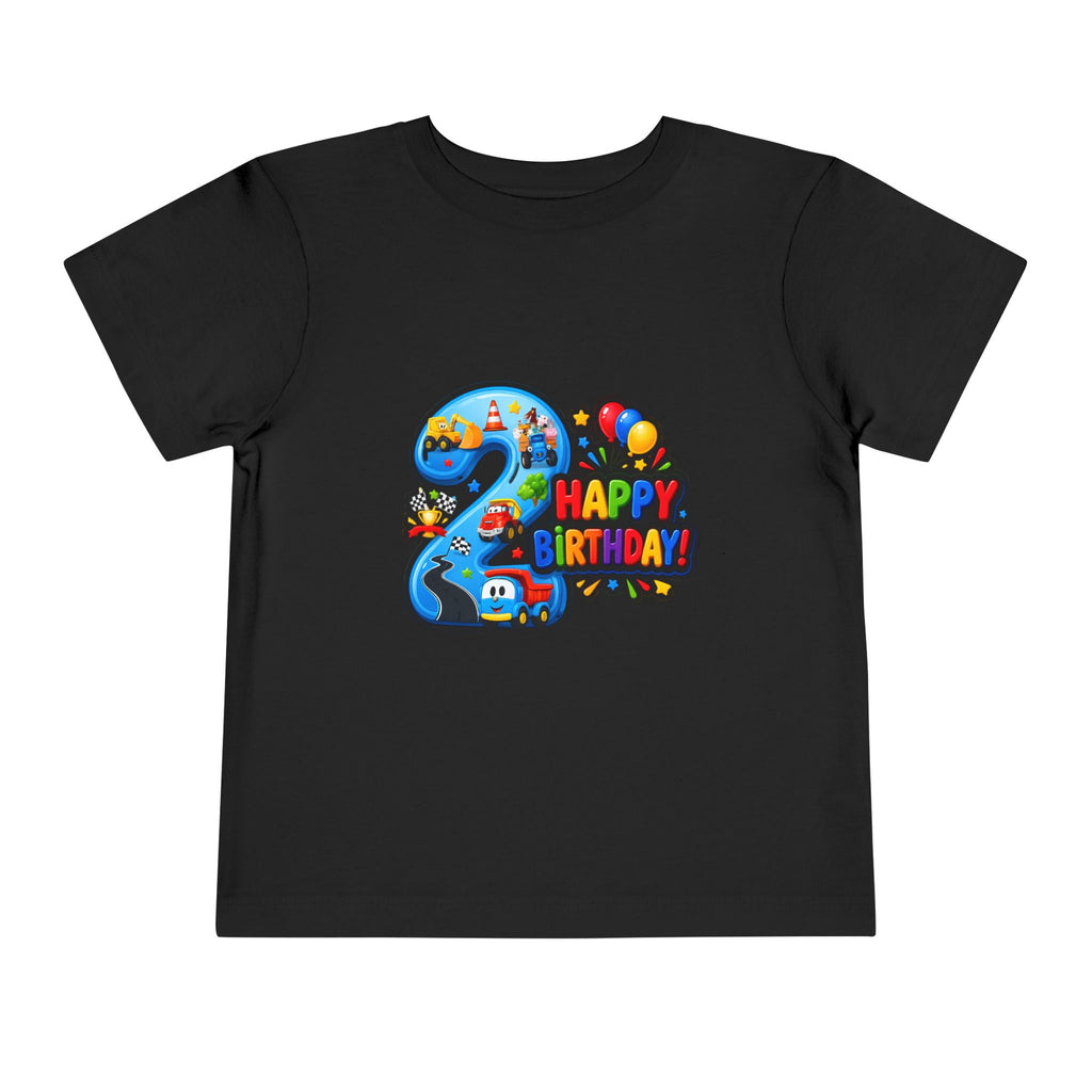 2nd Birthday Toddler Tee — Happy Birthday Number 2 with Cars & Balloons