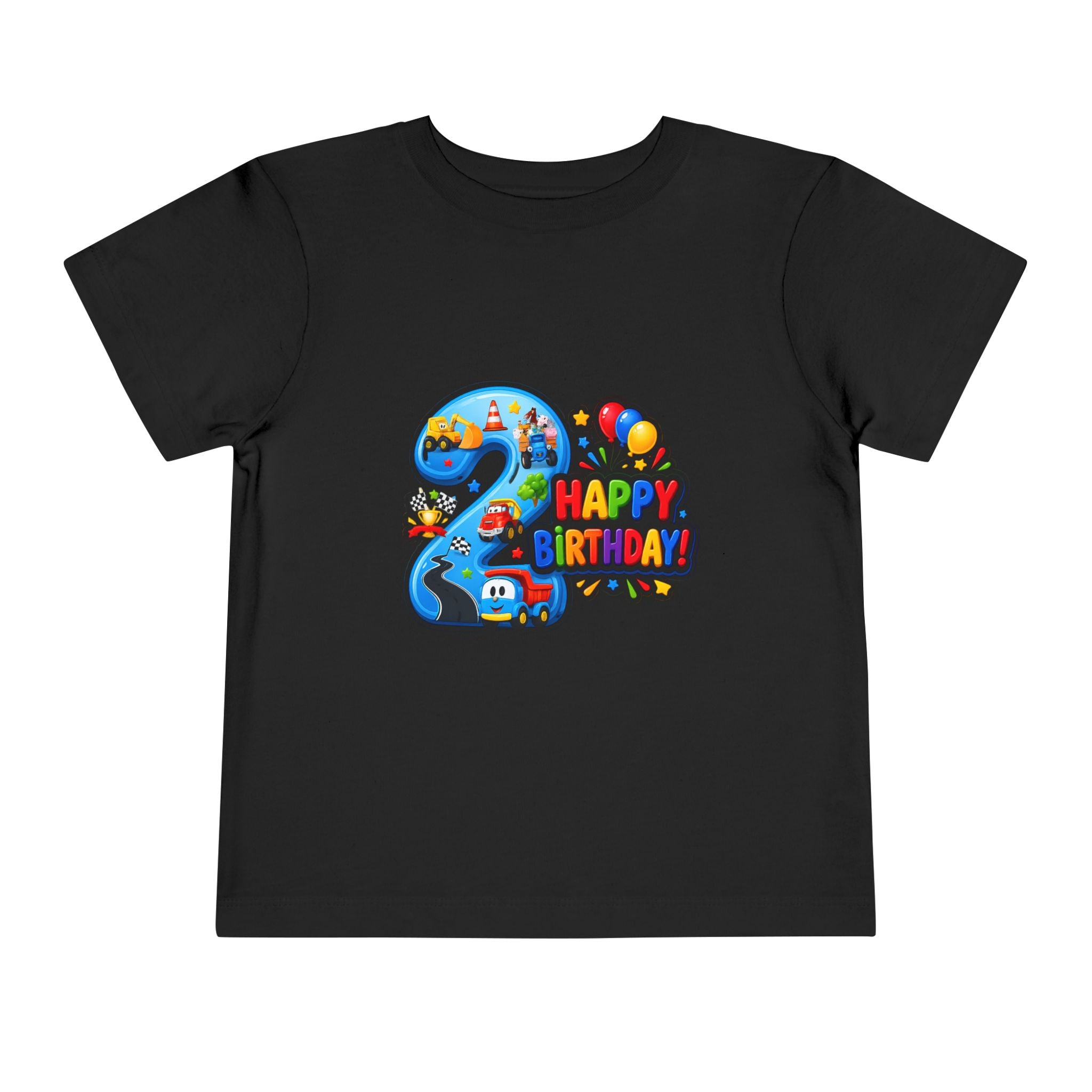 2nd Birthday Toddler Tee — Happy Birthday Number 2 with Cars & Balloons