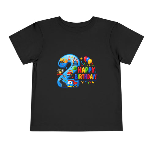 2nd Birthday Toddler Tee — Happy Birthday Number 2 with Cars & Balloons