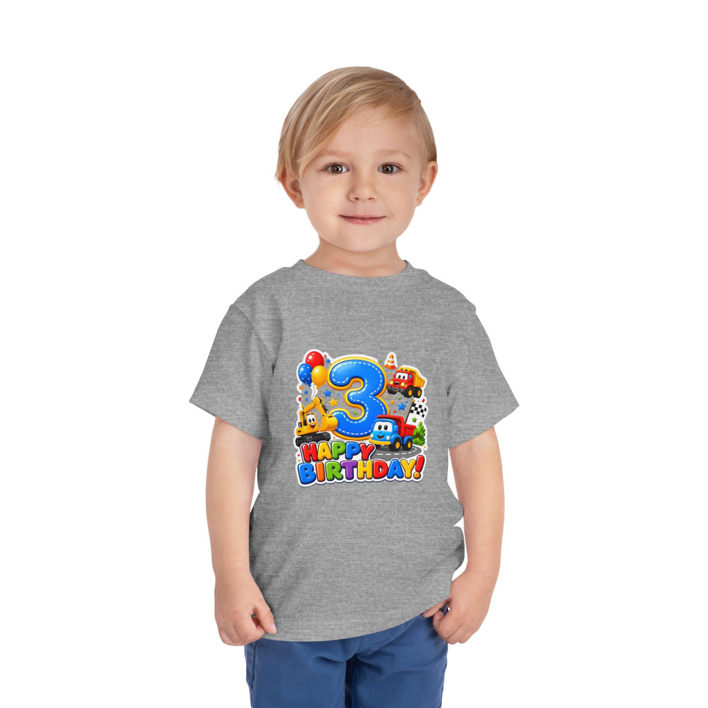 Toddler Birthday Tee — "3" Race Car Happy Birthday Shirt