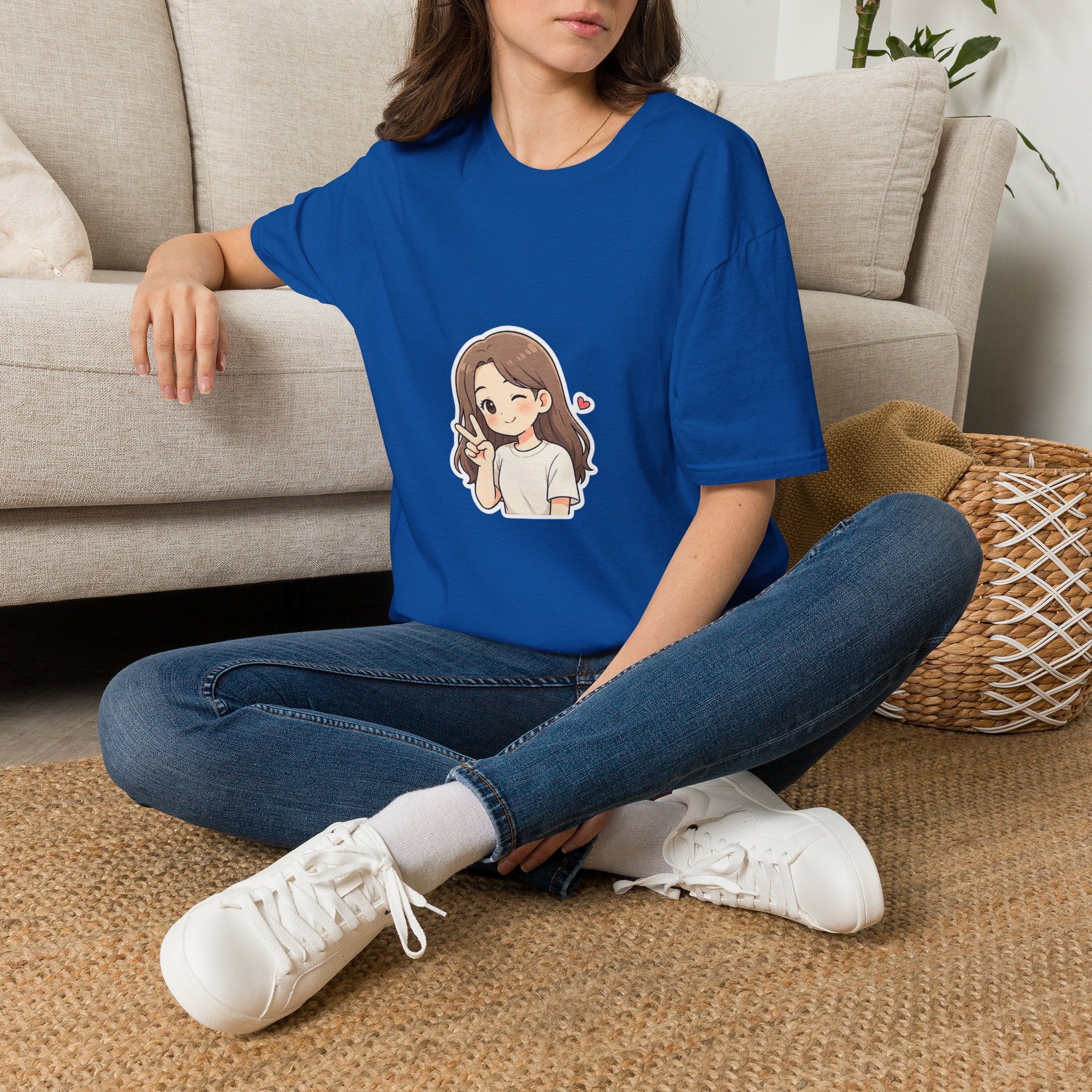 Cute Winking Girl Graphic T-Shirt – Kawaii Heart Tee