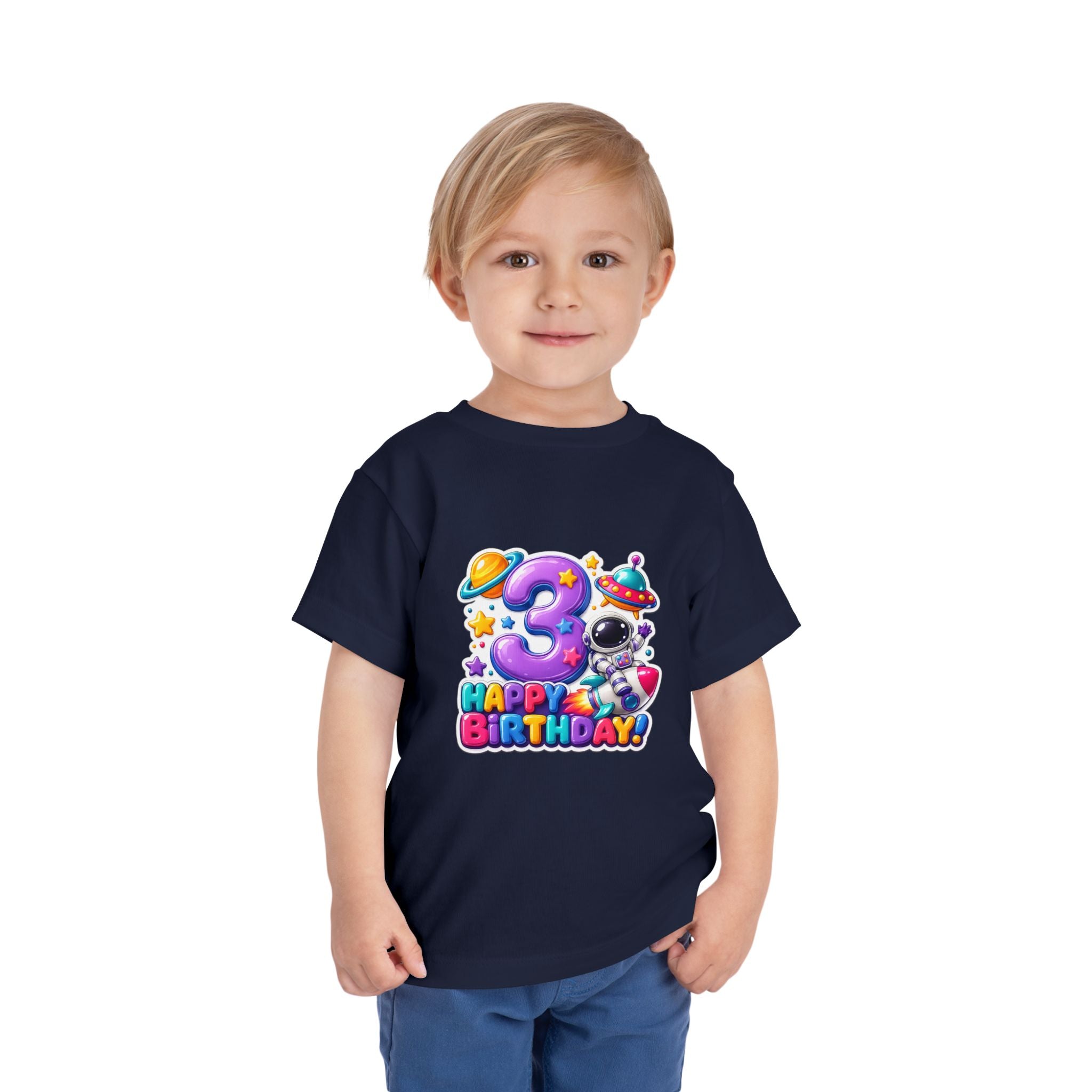 3rd Birthday Toddler Tee — Space Astronaut "Happy Birthday" Shirt