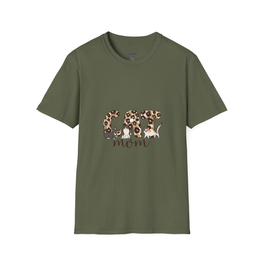 Cat Mom Leopard Print T-Shirt — Cute Graphic Tee for Cat Lovers