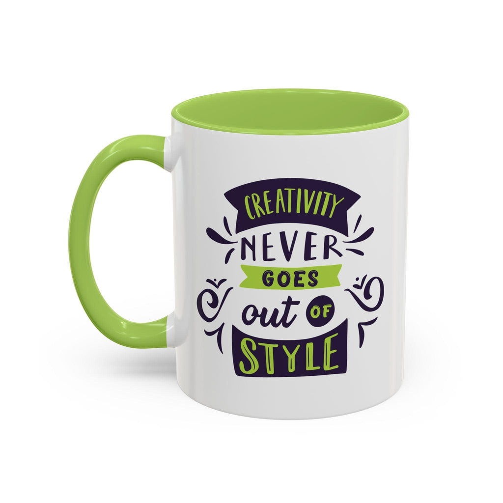 Inspirational "Creativity Never Goes Out of Style" Accent Coffee Mug (Black Handle).
