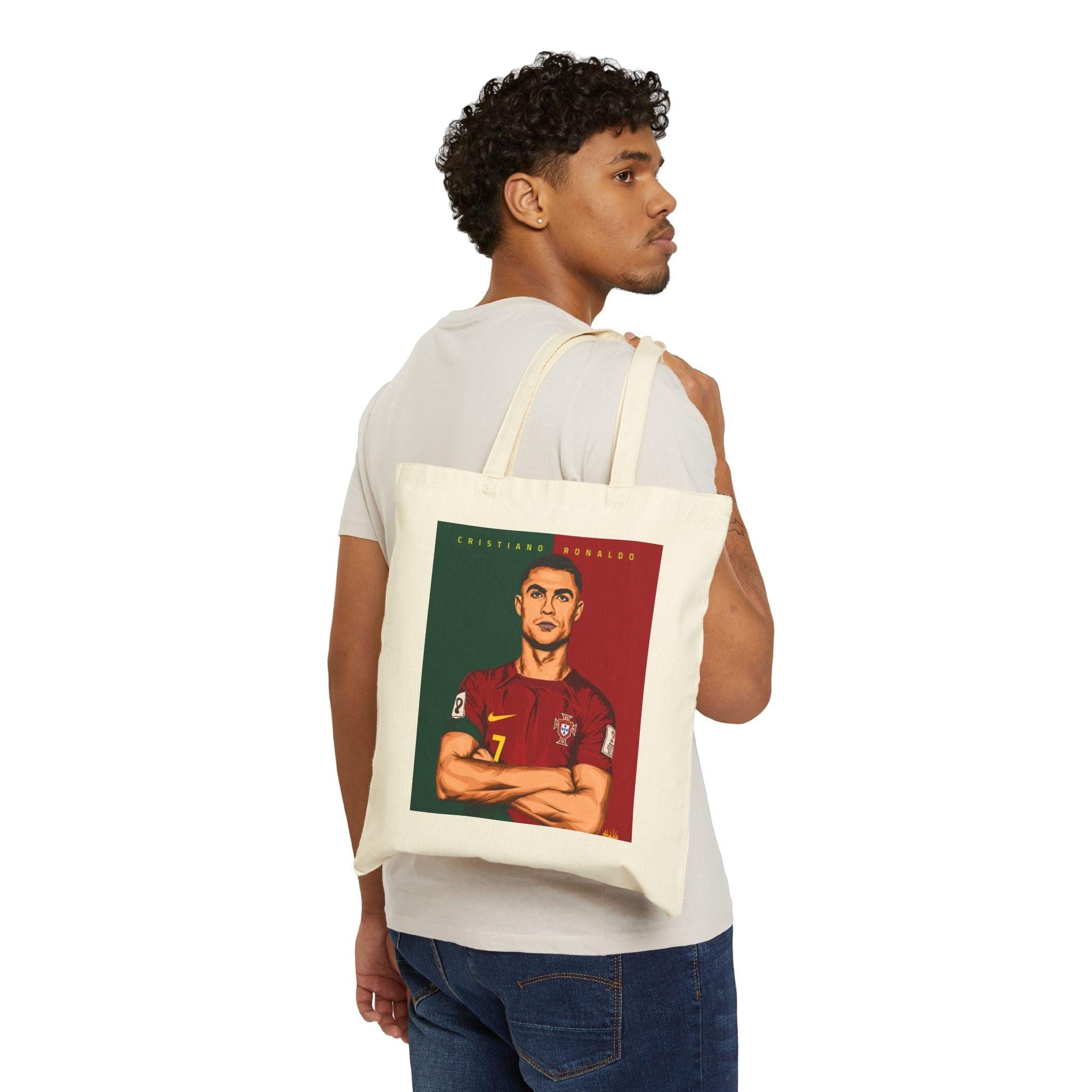 Soccer Star Portrait Tote Bag — Vintage Red & Green Portugal  legend  Illustration.