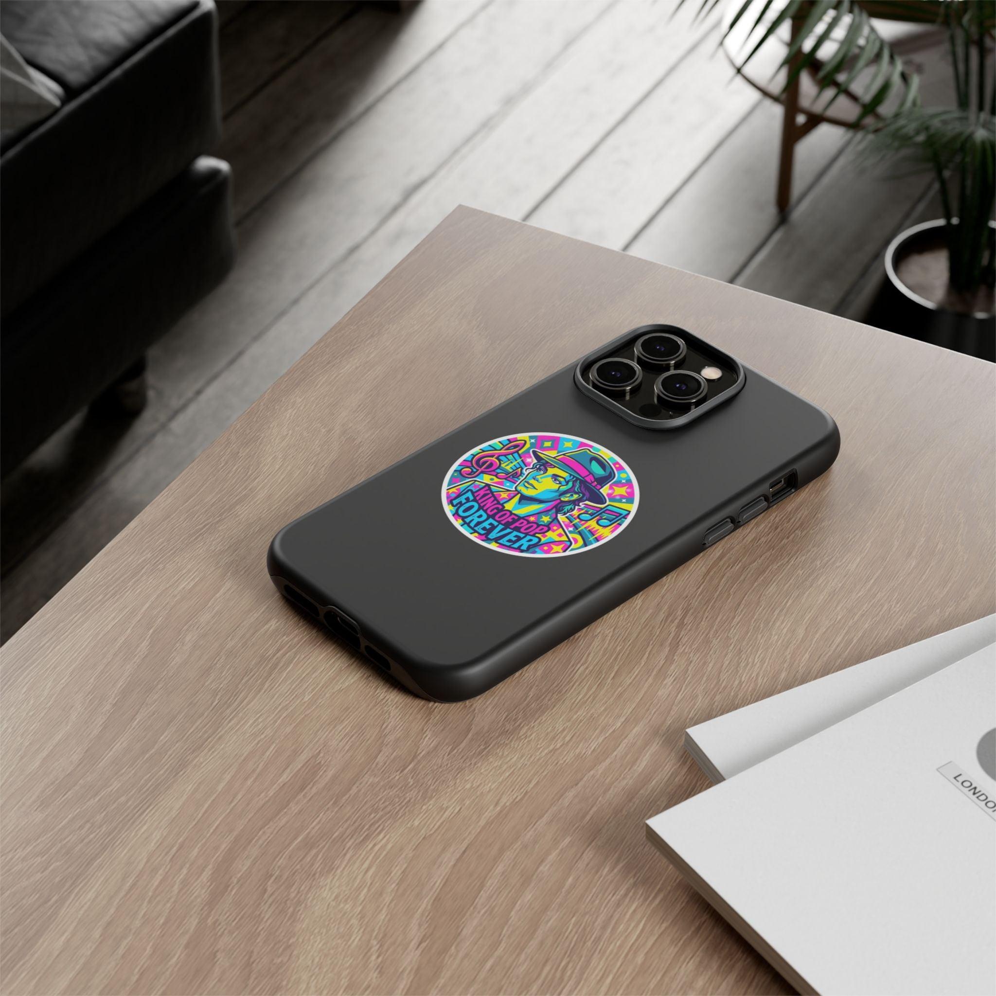 Matte Black iPhone Tough Cases 12 to 17 Pro Max  — "King of Pop Forever" Retro Pop Art Phone Case