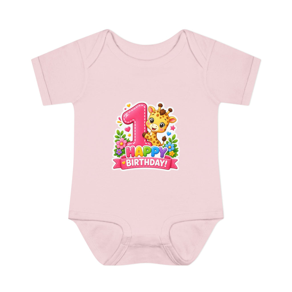 1st Birthday Baby Bodysuit - Happy Birthday Giraffe Onesie